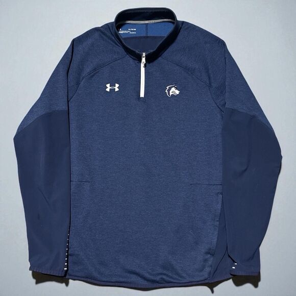 Under Armour Shirt XL Navy ColdGear 1/4 Zip Pullover Logo Wolf Husky Team Issue - Picture 1 of 6